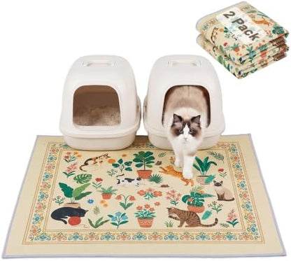 Bienbee Cat Litter Mat, 2 Pack 33" x 22" Machine Washable for Litter Boxes