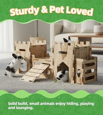 HIIMALEX Extra Large Wooden Bunny Castle House Multistory Climbing Tower Hideout Ventilated Sturdy Habitat for Rabbit Guinea Pig Chinchilla Ferret