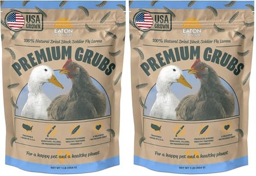 Eaton Pet and Pasture Premium Grubs, USA Grown Dried Black Soldier Fly Larvae, High Calcium Treat for Chickens, Ducks, Wild Birds (1 LB) (Pack of 2)