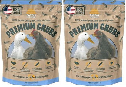 Eaton Pet and Pasture Premium Grubs, USA Grown Dried Black Soldier Fly Larvae, High Calcium Treat for Chickens, Ducks, Wild Birds (1 LB) (Pack of 2)