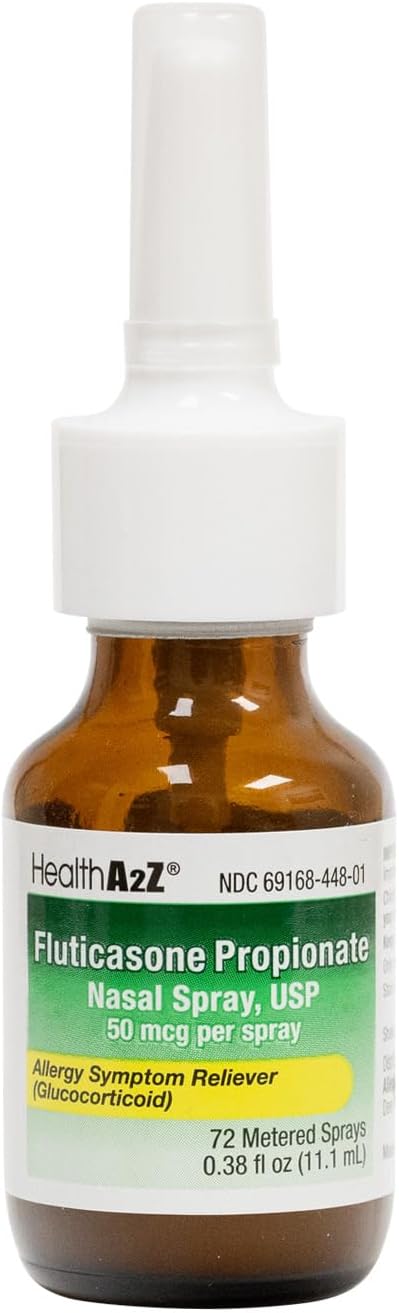 HealthA2Z® Fluticasone Propionate Nasal Spray | 50 mcg per Spray | 24 Hour Allergy Relief | 72 Sprays | 0.38 fl oz. (11.1mL) | Nasal Decongestant | Non-Drowsy | Allergy Relief Spray