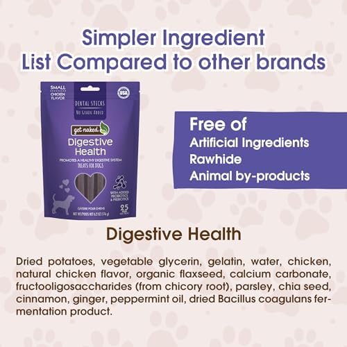 Get Naked Grain Free 1 Pouch 6.2 Oz Digestive Health Dental Chew Sticks, Small