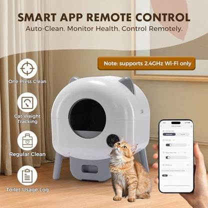 GTPLAYER Automatic Self-Cleaning Cat Litter Box, 2026 Upgraded 66L+18.6L Extra-Large Covered Smart Box with App Control, Safety Sensor System, Easy-Clean Waste Bin, Ideal for Multi-Cat Homes,White