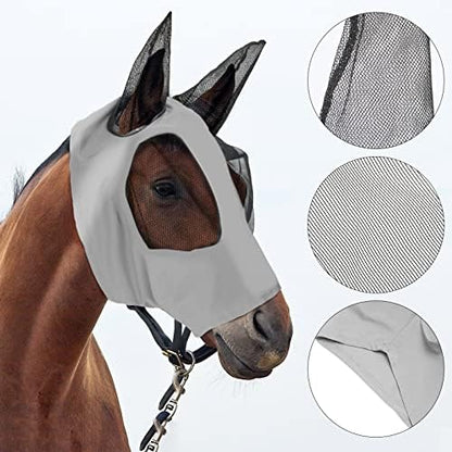 Weewooday 2 Pcs Horse Fly Mask with Ears, Soft Stretchy Horses Face Masks for Flies, Breathable Mesh Eye Cover, UV Protection Horse Masks for Pasture, Barn, Turnout(L,Black, Grey)