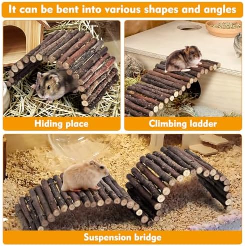 2 PCS Hamster Toys Flexible Wooden Hamster Bridge Ladder Tunnel Hide