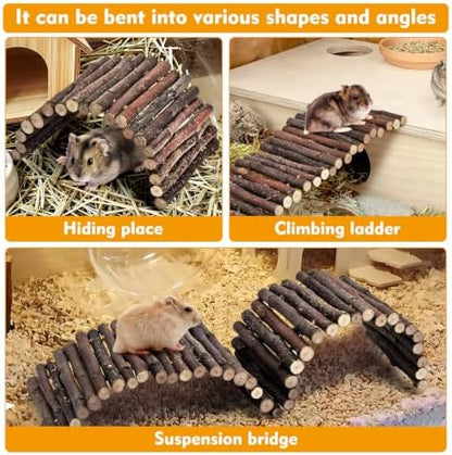 2 PCS Hamster Toys Flexible Wooden Hamster Bridge Ladder Tunnel Hide