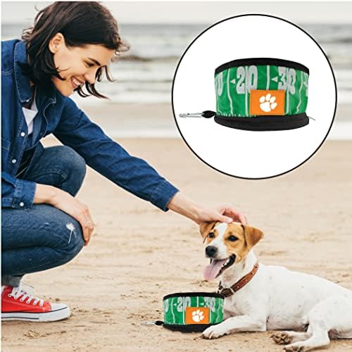 Pets First NCAA Clemson Tigers Collapsible Dog Travel Bowl, Food and Water Bowl for Dogs & Cats. Lightweight Leak-Proof Pet Bowl for Travel with Football Field & Pebble-Grain Design