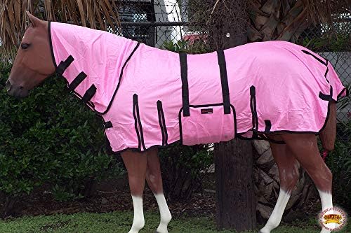 HILASON 72In Horse Fly Sheet UV Protect Pink W/Black Piping