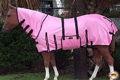 HILASON 72In Horse Fly Sheet UV Protect Pink W/Black Piping