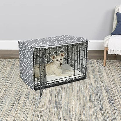 MidWest Homes for Pets Medium Dog Crate Cover Featuring Teflon Fabric Protector, Poly-Cotton Privacy Kennel Cover Fits Most 30-inch Crates, Gray Designer Print, Machine Washable, Reduces Barking