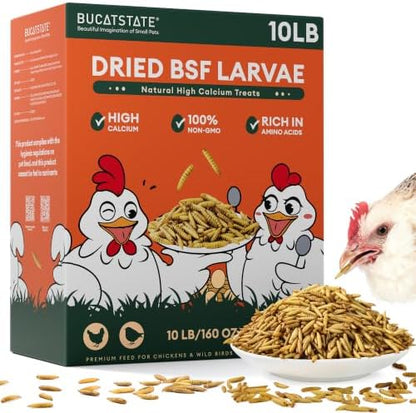 BUCATSTATE Dried Black Soldier Fly Larvae for Chickens and Ducks, 10LB