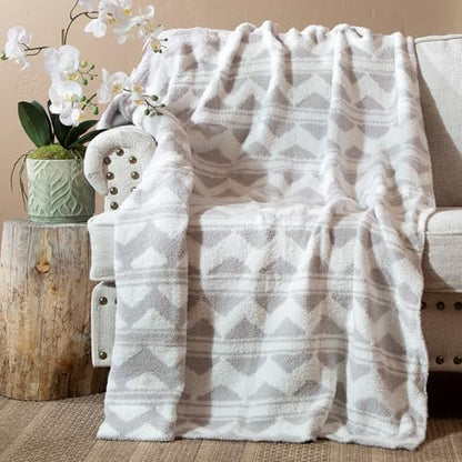 Carstens, Inc. Luxury Soft Stretchy Reversible Plush Throw Blanket, Large 50" x 60", Western Grey Stripe Aztec