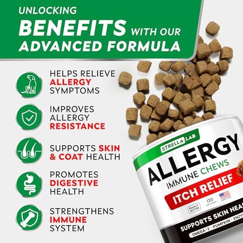 Dog Allergy & Itching Relief - Anti Itch, Skin&Coat Support Chews w/Omega 3
