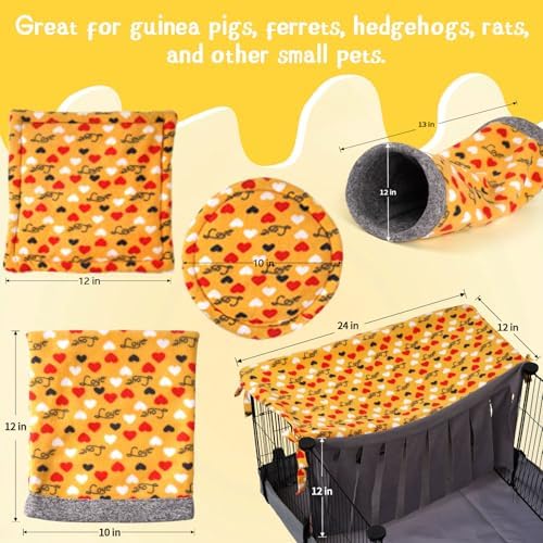 NAPLORD Small Pet Fleece Set,Guinea Pig Snuggle Sack, Tunnel,Fleece Forest Hideout,Square and Round Potty Pads for Guinea Pigs and More