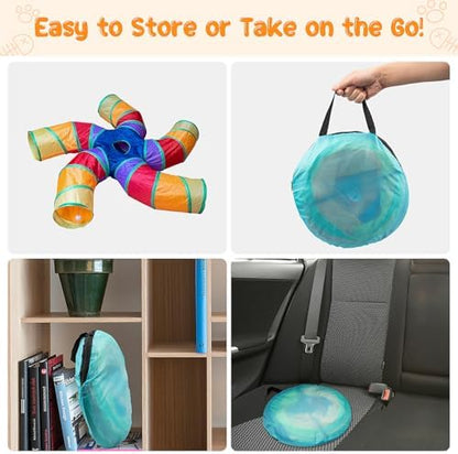 Depets Cat Tunnel for Indoor Cats, Large Collapsible Cat Tube Toys, 5-Way