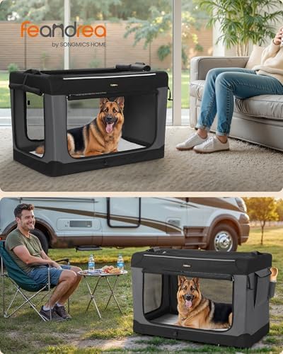 Feandrea Collapsible Dog Crate, Portable Oxford Fabric Pet Carrier, 42-Inch