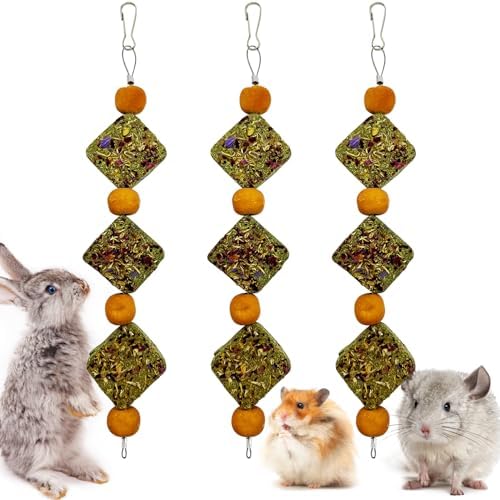 kathson Rabbit Chew Toys for Teeth Bunny Natural Timothy Grass Cake Guinea Pig Hanging Chew Toys Treats for Bunny Chinchilla Hamsters Squirrel and Other Small Pets Playing Improve Pets Dental