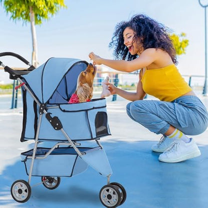 FDW | 3-Wheel Foldable Pet Stroller | Blue | Lightweight & Portable