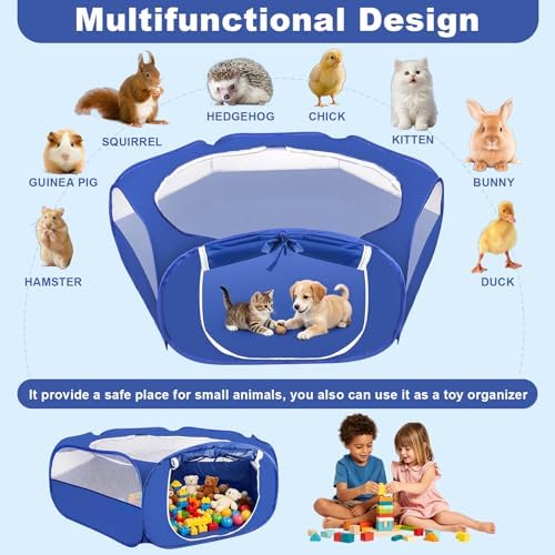 Fortable Small Pet Playpen with Top Cover Indoor Outdoor Use, Blue