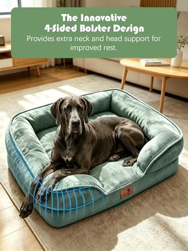 Spotted Play Orthopedic Dog Bed with Sides - Sofa Beds for Extra Large Dogs, Supportive Foam Pet Couch Bed with Washable Removable Cover, Waterproof Lining and Non-Slip Bottom, Green - XXL