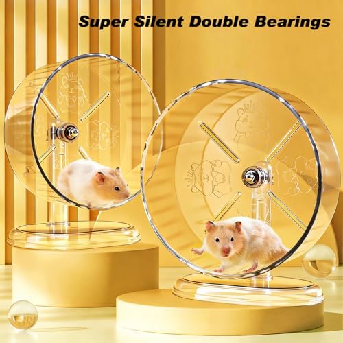 Hamster Exercise Wheel,Super-Silent Small Animals Exercise Wheels,Quiet Hamster Running Wheels with Adjustable Stand for Hamsters, Gerbils, Rats, or Other Small Pets (Transparent, 8.3 inch)