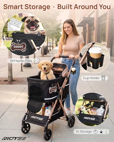 RIDYEE Foldable Dog Stroller for Small & Medium Dogs & Cats up to 33 lb