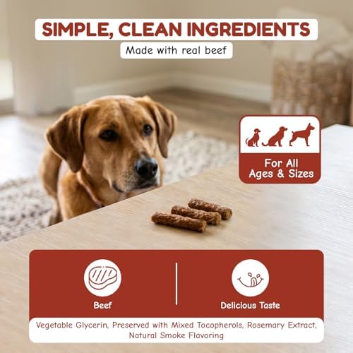 Loving Pets Natural Value Beef Sausages - Soft Jerky Dog Treats for Large & Small Breeds - Healthy Gluten, Wheat, Soy & Grain Free Pet Treats for Dogs