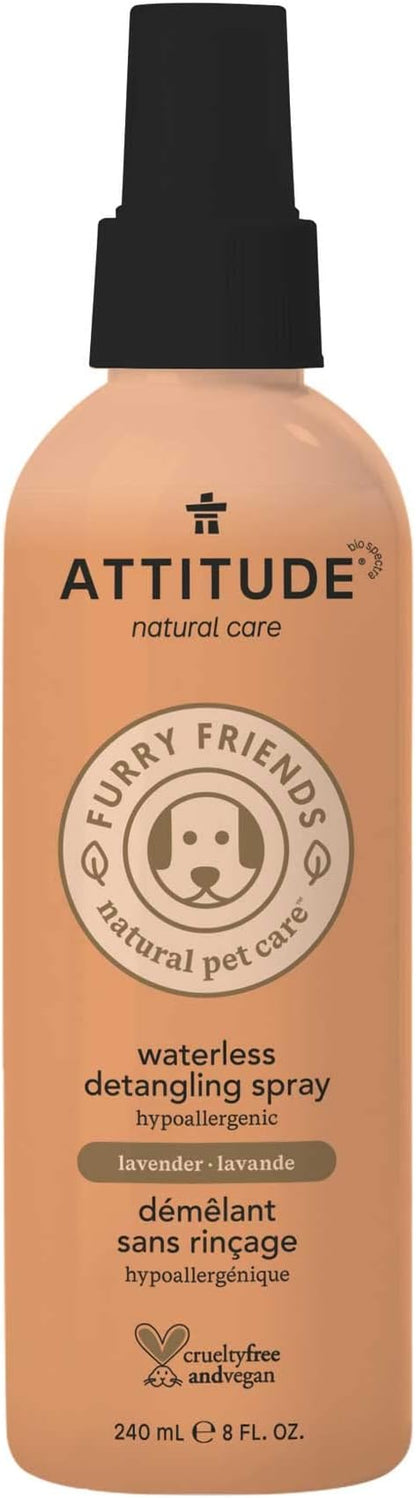 Attitude Waterless Anti-Itching Detangling Spray for Pets, Plant and Mineral-Based Ingredients, Vegan and Cruelty-Free Animal Grooming Products, Lavender, 8 Fl Oz