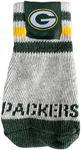NFL Green Bay Packers Anti Slip Dog Socks with Elastic Ribbed Top, Size X-Small/Small. Indoor/Outdoor Socks, Best Dog Paw Protector, 2 Pairs, Cool Puppy Supplies with NFL Logo of Packers Team