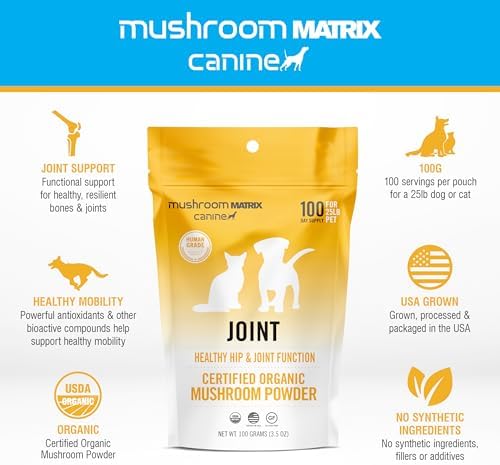 Om Mushroom Matrix Pet - Canine | Joint & Hip Function | USA Grown Human-Grade Organic Mushroom Powder Pet Supplement | Promotes Resilient Bones & Joints for Dogs & Cats | 100 Grams, 3.5 oz