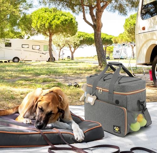 Dog Travel Bag for Traveling| Week Away/Overnight Dog Travel Accessories with Multi-Function Pockets| Travel Set for Dogs and Cats|Ideal Pet Diaper Bag and Pet Gift Kit(Grey)