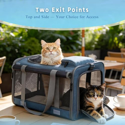 Pet Carrier for Medium-Small Cats, Collapsible Cat Carrier and Soft-Sided Pet Carrier for Medium Big Cats and Puppy Up to 17lbs, 2-Way Entry with Privacy Cover, Travel Bag L18.9”X11.42”X11.42”