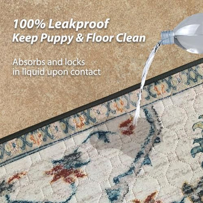 nunubaby 4PACK Washable Pee Pads for Dogs, Stylish, Non-Slip and Leak-Proof Pee Pads. Reusable Potty Pads for Dogs for Crates and Floors.(Beige/Floral, 18" x24" )