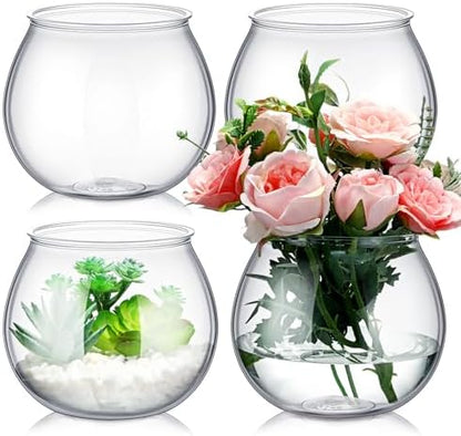 FoldTier 4 Pcs Plastic Fish Bowls 27 Oz Clear Round Vase Centerpieces