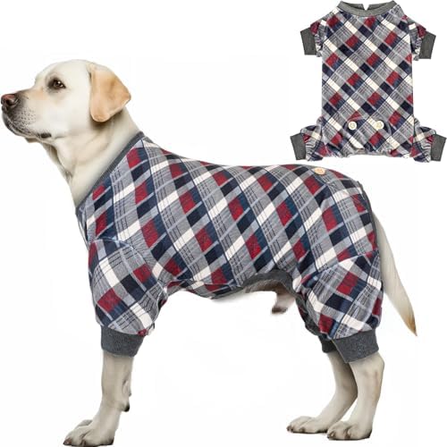 KYEESE Velvet Dog Pajamas for Medium Large Dog Soft Plaid Onesie Daily Wear