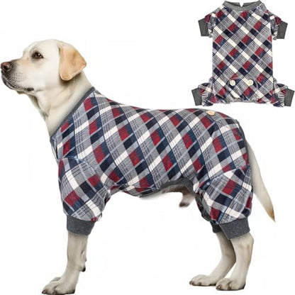 KYEESE Velvet Dog Pajamas for Medium Large Dog Soft Plaid Onesie Daily Wear