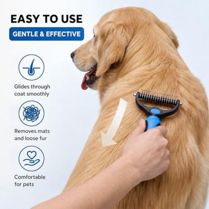 Pet Pro Grooming Tool for Dogs & Cats - Double Sided Deshedding Brush Undercoat Rake Dematting Comb, Reduces Shedding & Detangles Matted Fur(Blue-Large)