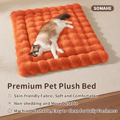 SOMAHE Soft Plush Cat Bed Mat, Machine Washable, Small 23x15 Vibrant Orange