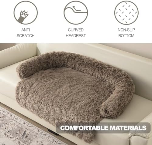 Calming Dogs/Cats Bed Mats, Dog Pad Washable Removable Couch Cover, Plush Long Fur Mat for Pets, Waterproof Lining, Perfect for Small, Medium and Large Dogs and Cats (Desert Brown, 41"x37")
