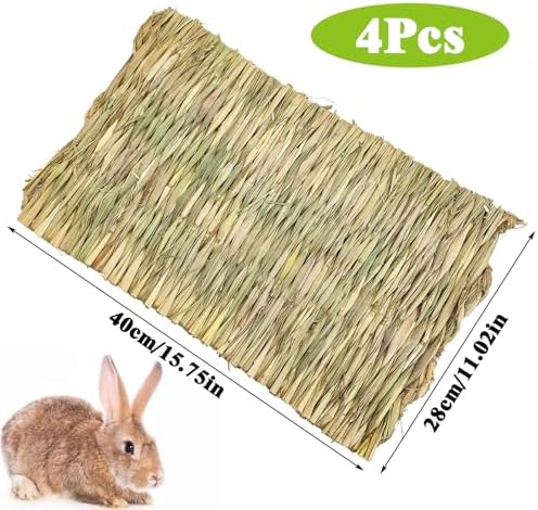 kathson 4 PCS Large Grass Mat for Rabbit, Natural Bunny Woven Hay Mat Straw Small Animal Bedding Nest for Guinea Pigs Hamster Chinchillas Puppy Biddy Sleeping Chewing Scratching