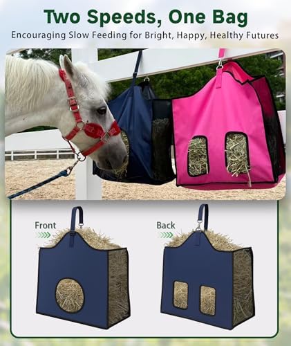 Hay Feeder for Goats and Horses - Slow Feed Design, Heavy Duty Hanging Hay Bag for Barn, Trailer & Paddock, Easy to Hang & Clean(1pcs, Black)