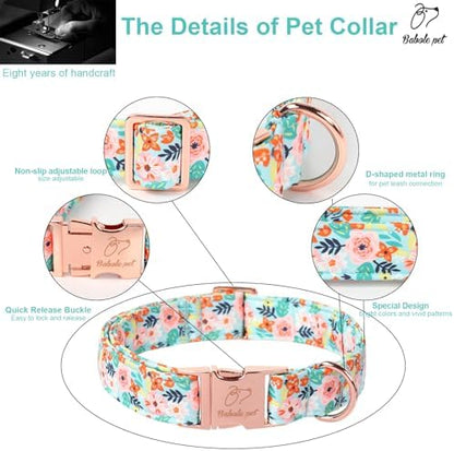 Floral Dog Collar - Cute Summer Flowers Dog Collars for Large Dogs, Durable Adjustable Male Female Puppy Collar with Metal Buckle L