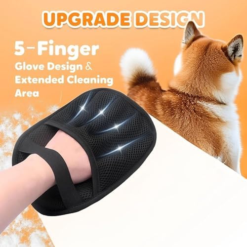 Pet Hair Removal Glove | Electrostatic Reusable Cat & Dog Magic Brush Hair Remover Tool for Furniture, Carpet, Couch | Upgraded 5-Finger Design | Gentle Grooming Tool for Pets(Eco-Friendly) (1 PCS)