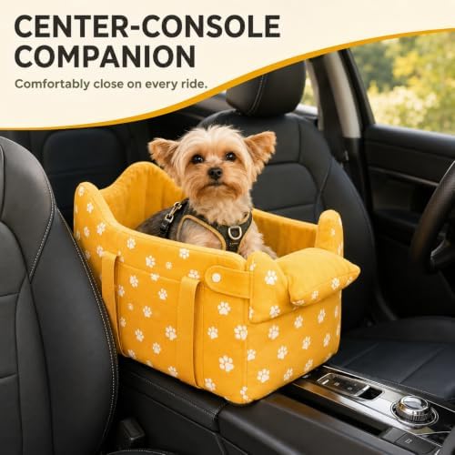 Small Dog Car Seat for Center Console, Yellow
