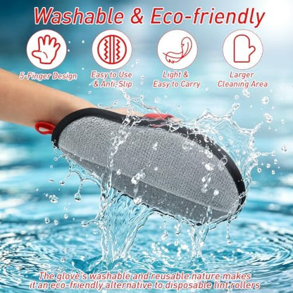 Pet Hair Remover Glove for Cats & Dogs, Reusable 5-Finger Fur Cleaning Tool for Couch, Furniture, Carpet, Car Seat & Clothing, Upgraded Electrostatic Pet Hair Cleaner, Washable Pet Fur Removal Brush