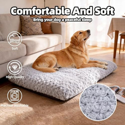 Dog Bed Large Size, Plush Washable Pet Bed Mat, Dog Crate Bed 35"x23", Gray