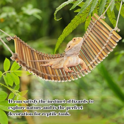 Reptile Climbing Bridge, Bamboo Lizard Ladder Bridge Bearded Dragon Hammock Lizard Lounger Hanging Terrarium Vines Decor Reptiles Habitat Tank Accessories for Gecko Chameleon(4PCS)
