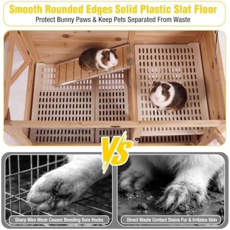 Aivituvin Wooden Guinea Pig Cages Indoor with Removable Stand, Anti Chewing Rabbit Hutch with Ramp and Wire Mesh, 2 Story Small Animals House Habitat with Pull Out Tray (Light Natural Wood)