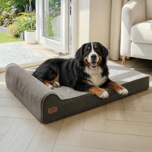 Sytopia XXL 35D Memory Foam Dog Bed for Extra Large Dogs – 7" Thick Orthopedic Pet Couch for Seniors and Big Breeds up to 150 Pounds, with Waterproof Liner & Washable Cover, 50"x 34"x 7", Dark Grey