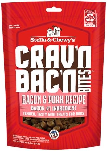 Stella & Chewy's Training Dog Treats - Crav'n Bac'n Soft Bacon & Pork Bites - Premium USA Made - Low Calorie Rewards - 8.25oz